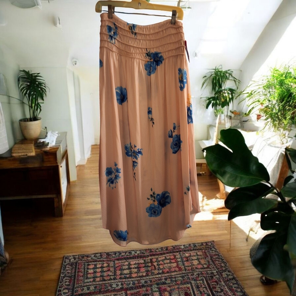 Current Air Peach and Blue Floral Maxi Skirt